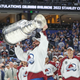 Nazem Kadri of the Colorado Avalanche lifts the Stanley Cup after defeating the Tampa Bay Lightning 2-1 in Game Six of the 2022 NHL Stanley Cup Final.